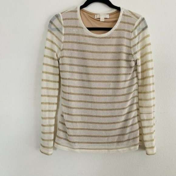 Michael Kors Tops - Michael Kors White Metallic Gold Glitter Knit Top